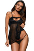 Sexy Black Heart Cut out Bust Babydoll with G-string
